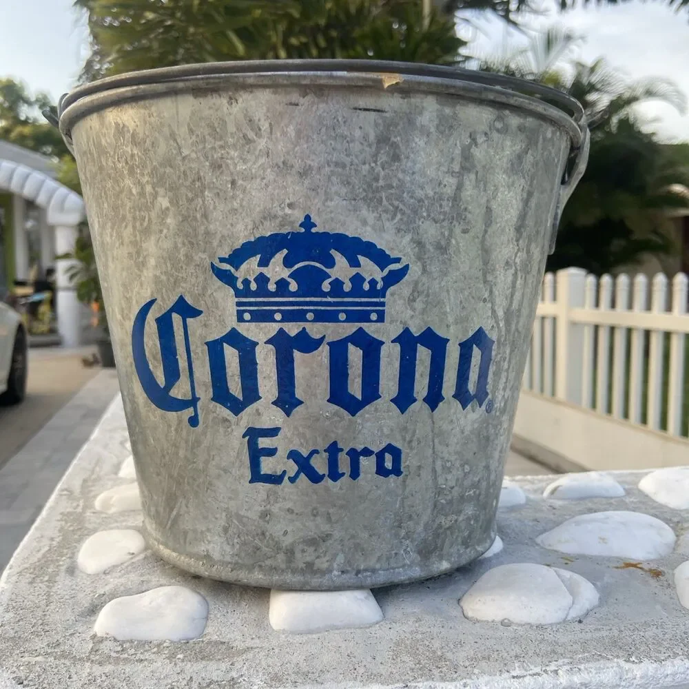 Corona Extra Beer Ice Bucket 5 Qt. Galvanized Metal Party Bucket Vintage